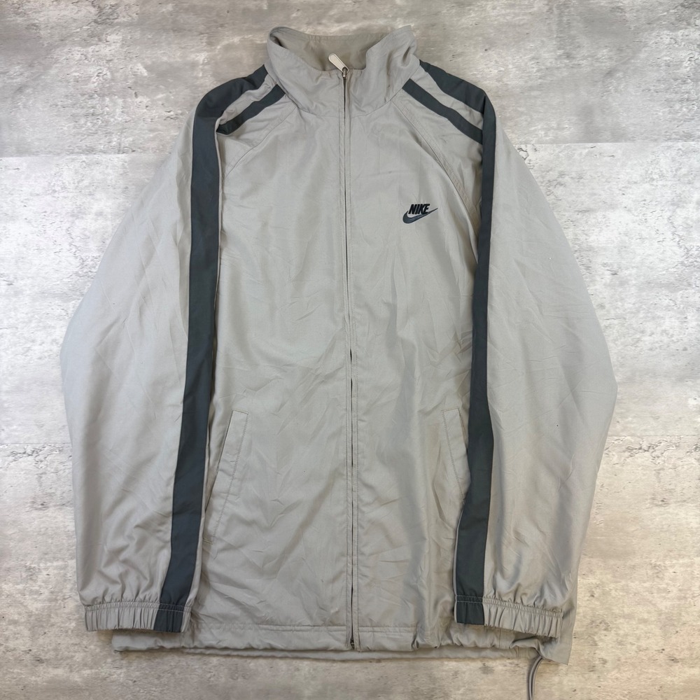 Nike Mens‎ Grey Full Zip Track Jacket Windbreaker Stripe Sleeve Large